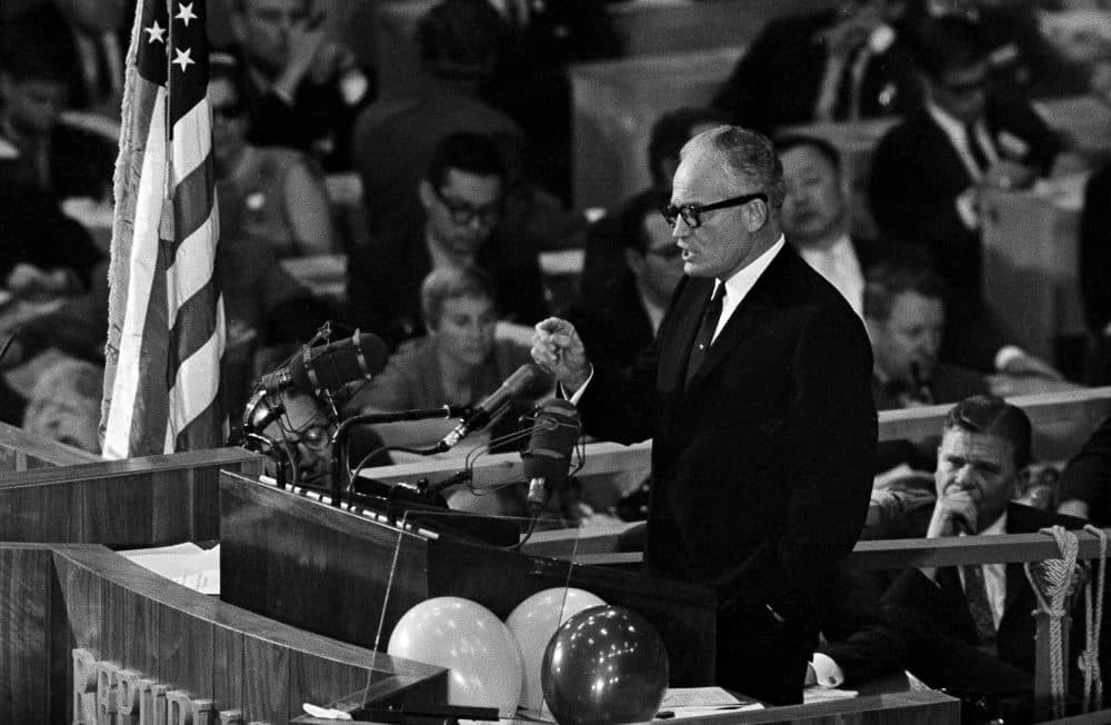 Sen. Barry Goldwater accepts the Republican presidential nomination in San Francisco, July 16, 1964 with a blast at the Democrats and a promise that &quot;together we will win&quot; in the November election. (AP)