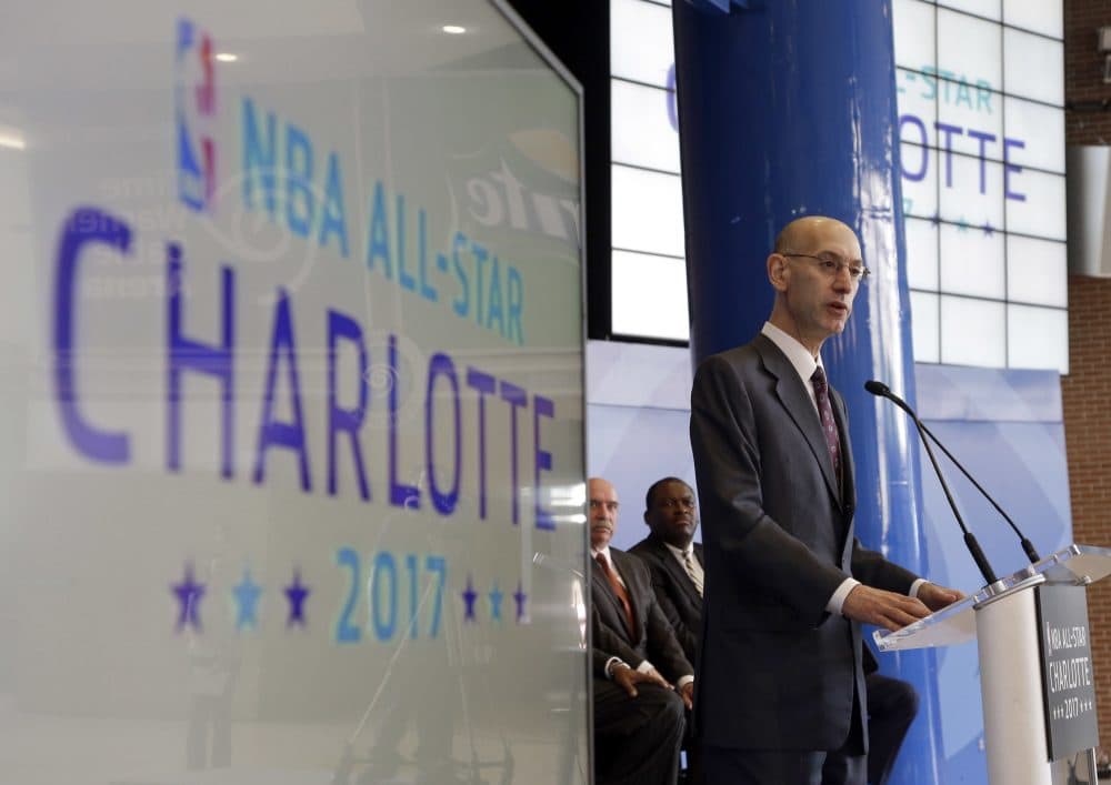 In this Tuesday, June 23, 2015 photo NBA Commissioner Adam Silver speaks during a news conference to announce Charlotte, North Carolina, as the site of the 2017 NBA All-Star basketball game. (Chuck Burton/AP)