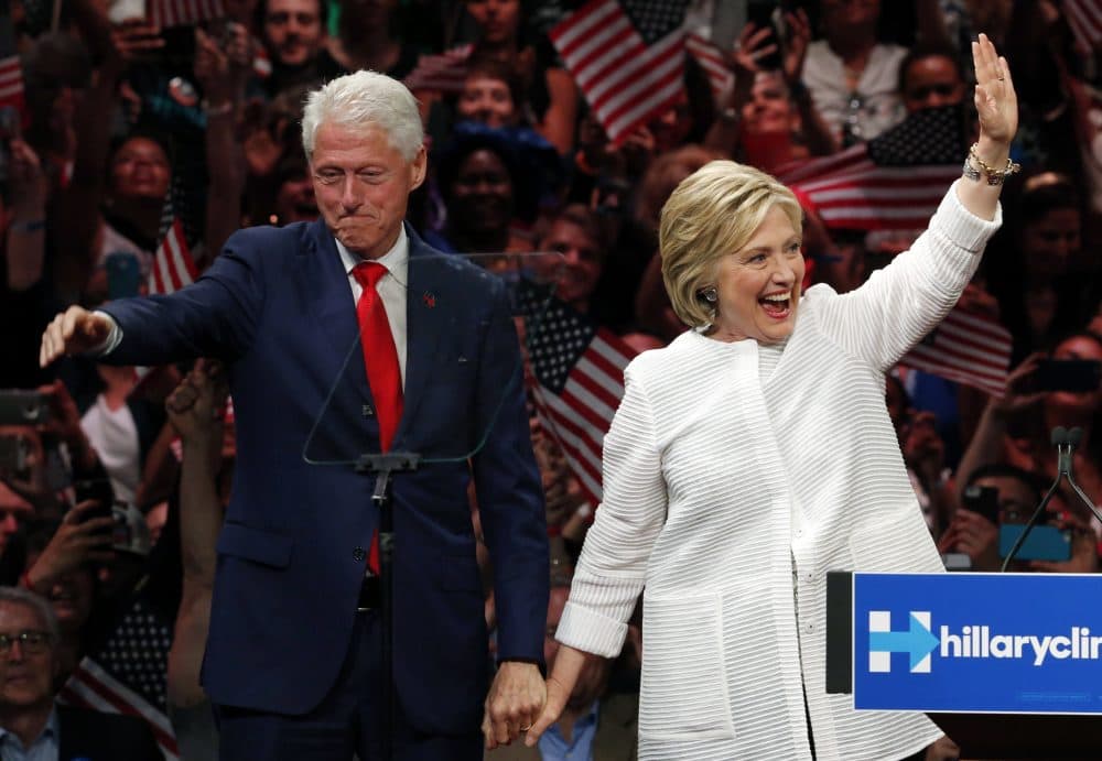 In this June 7, 2016, file photo, former President Bill Clinton, stands on stage with his wife, Democratic presidential candidate Hillary Clinton, after speaking at a primary rally in New York. If Hillary Clinton wins the 2016 election, she will be the first presidential spouse of a former president (Julio Cortez/ AP)