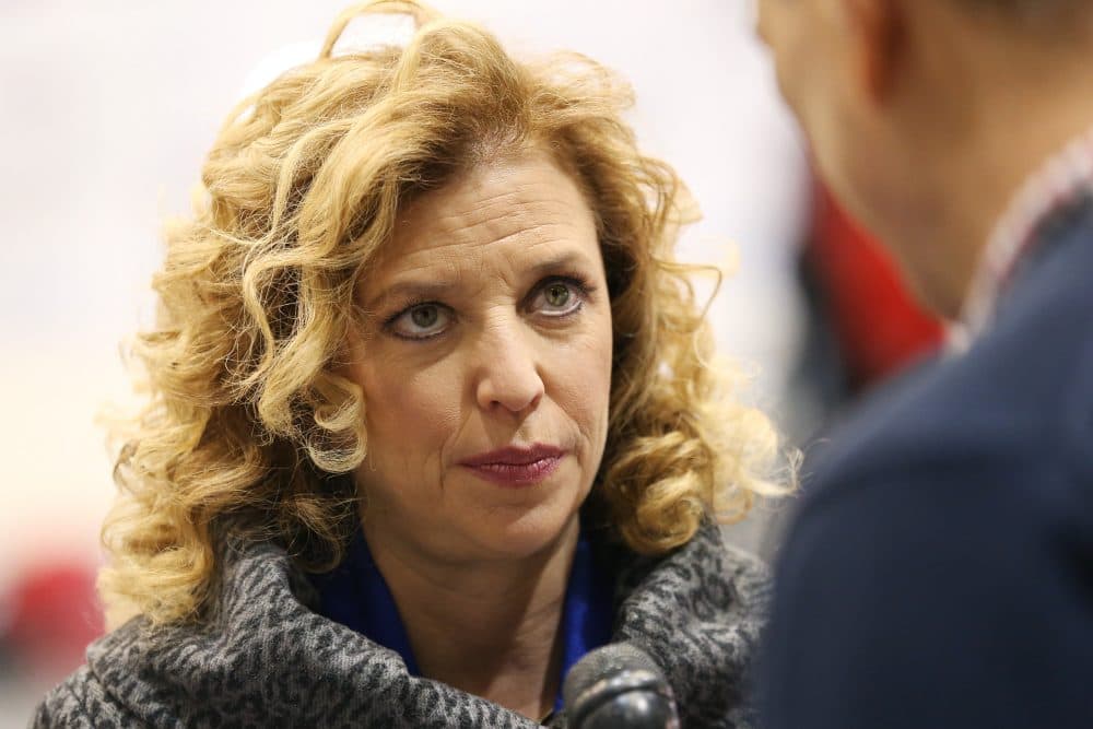 U.S. Representative Debbie Wasserman Schultz (D-FL 23rd District) and chair of the Democratic National Committee (DNC) speaks to a reporter before the democratic debate on December 19, 2015 in Manchester, New Hampshire. The DNC has been criticized for the timing of democratic debates during the 2016 presidential race.  (Andrew Burton/Getty Images)