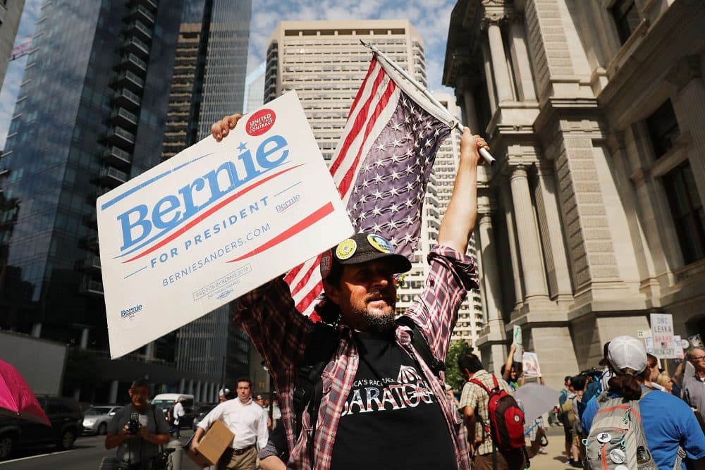 Bernie Sanders supporters prepare to march through downtown on the first day of the Democratic National Convention (DNC) on July 25, 2016 in Philadelphia, Pennsylvania. The convention is expected to attract thousands of protesters, members of the media and Democratic delegates to the City of Brotherly Love.  (Spencer Platt/Getty Images)