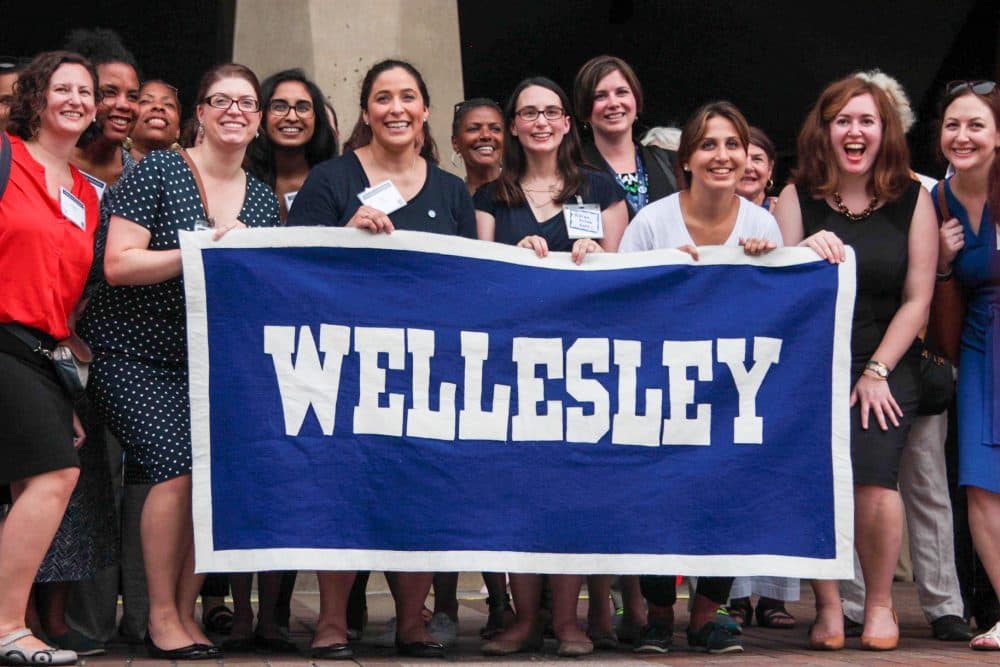 Women at the Philadelphia Wellesley College Club celebrate Hillary Clinton's nomination. (Samantha Fields/Here & Now)