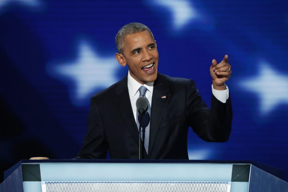 President Barack Obama delivers remarks on the third day of the Democratic National Convention at the Wells Fargo Center on July 27, 2016 in Philadelphia. (Alex Wong/Getty Images)