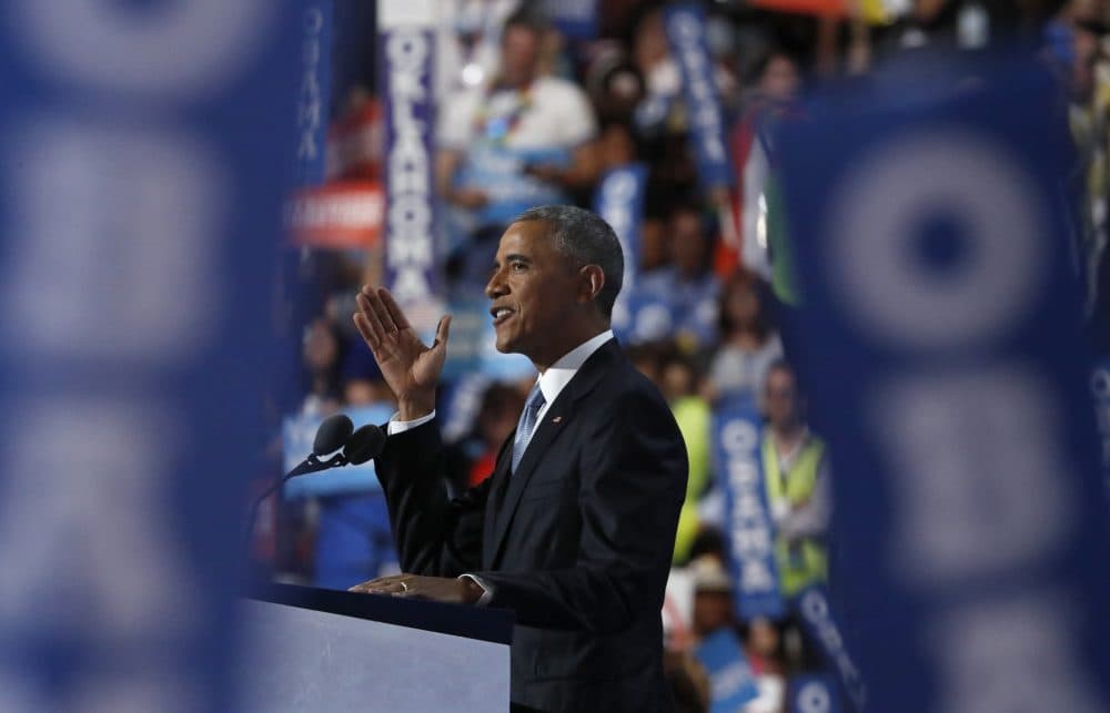 President Obama speaks Wednesday night at the DNC. (Paul Sancya/AP)