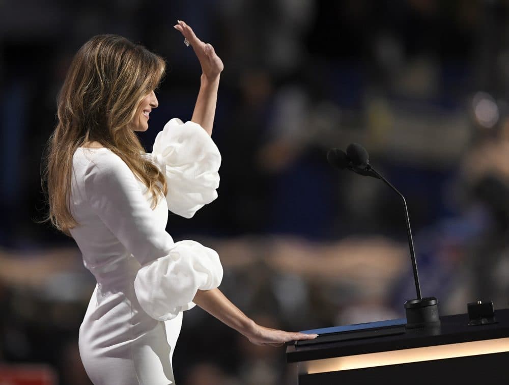 A wholly original take on a less than original speech. Pictured: Melania Trump waves after speaking during the opening day of the Republican National Convention in Cleveland, Monday, July 18, 2016. (Mark J. Terrill/AP)
