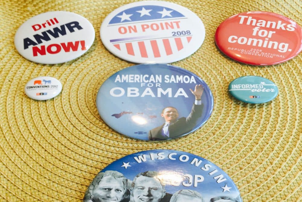 A collection of campaign buttons from On Point executive producer Karen Shiffman's personal collection. (Karen Shiffman/WBUR)