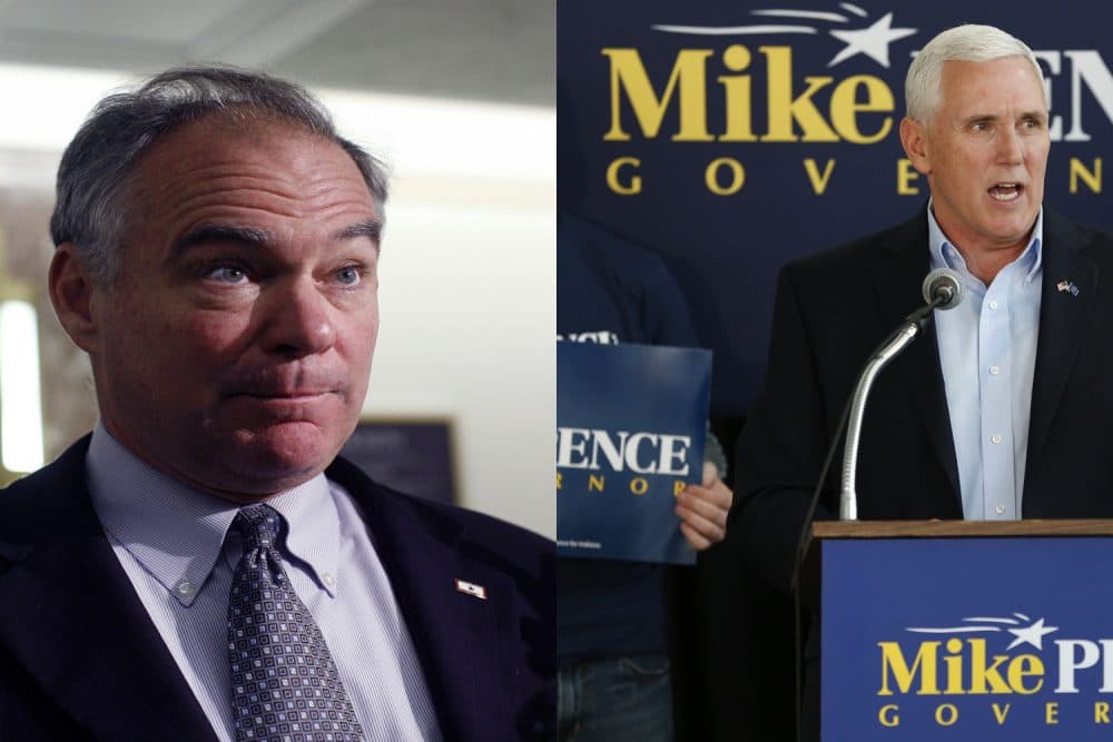 Sen. Tim Kaine, D-Va. and Gov. Mike Pence, R-In, are among the biggest names mentioned as possible vice presidential nominees. (Lauren Victoria Burke/MichaelConroy/AP)