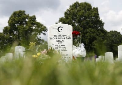The tombstone of U.S. Army Capt. Humayun S. M. Khan is seen in  Arlington National Cemetery on Monday, Aug. 1, 2016. (Carolyn Kaster/AP)