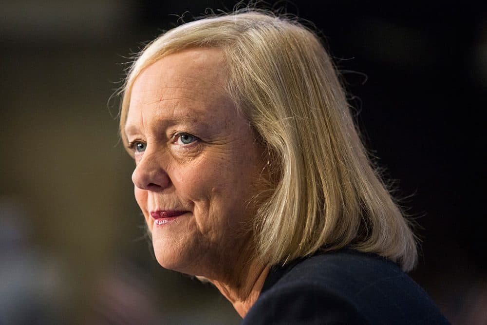 Meg Whitman, CEO of Hewlett Packard, gives a television interview on the floor of the New York Stock Exchange after ringing the opening bell on Nov. 2, 2015 in New York City. (Andrew Burton/Getty Images)