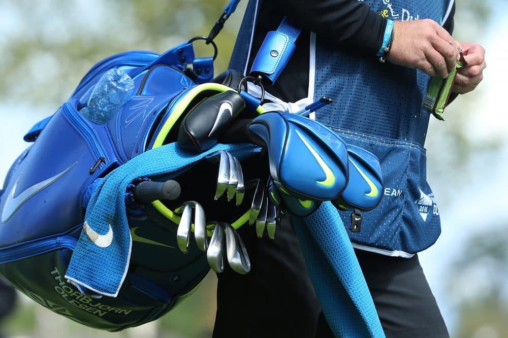 The Nike golf clubs and bag of Denmark's Thorbjorn Olesen during a tournament in Ireland. (Andrew Redington/Getty Images)