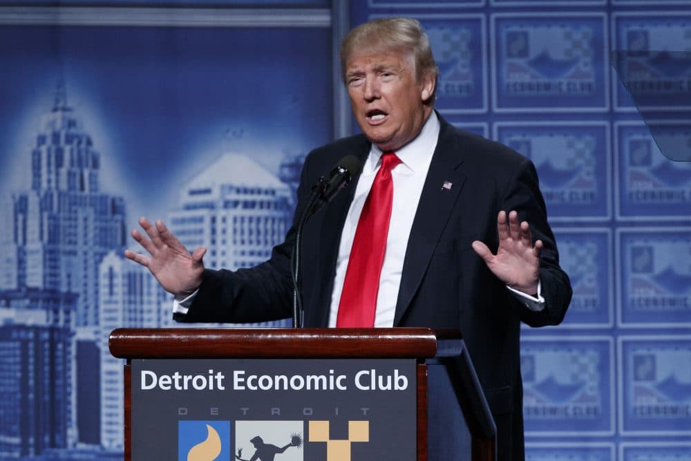 Republican presidential candidate Donald Trump delivers an economic policy speech to the Detroit Economic Club, Monday, Aug. 8, 2016, in Detroit. (Evan Vucci/AP)