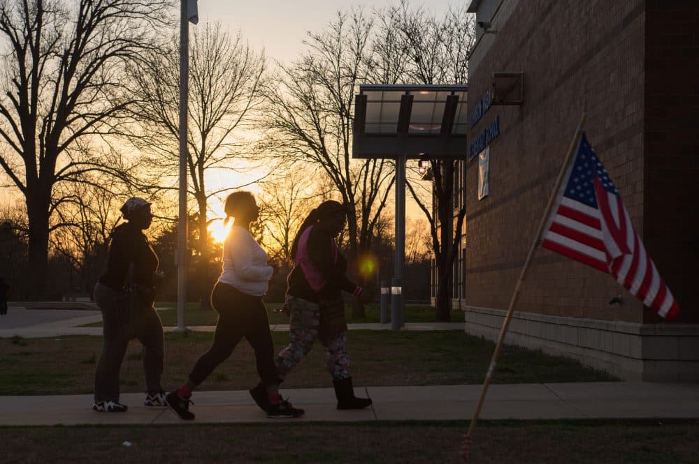 Voters arrive to cast their vote during Missouri primary voting at Johnson-Wabash Elementary School on March 15, 2016 in Ferguson, Missouri. (Michael B. Thomas/AFP/Getty Images)
