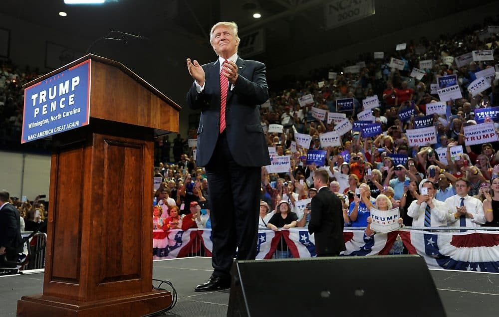 Republican presidential candidate Donald Trump claps with the audience during a campaign event at Trask Coliseum on Aug. 9, 2016 in Wilmington, North Carolina. (Sara D. Davis/Getty Images)