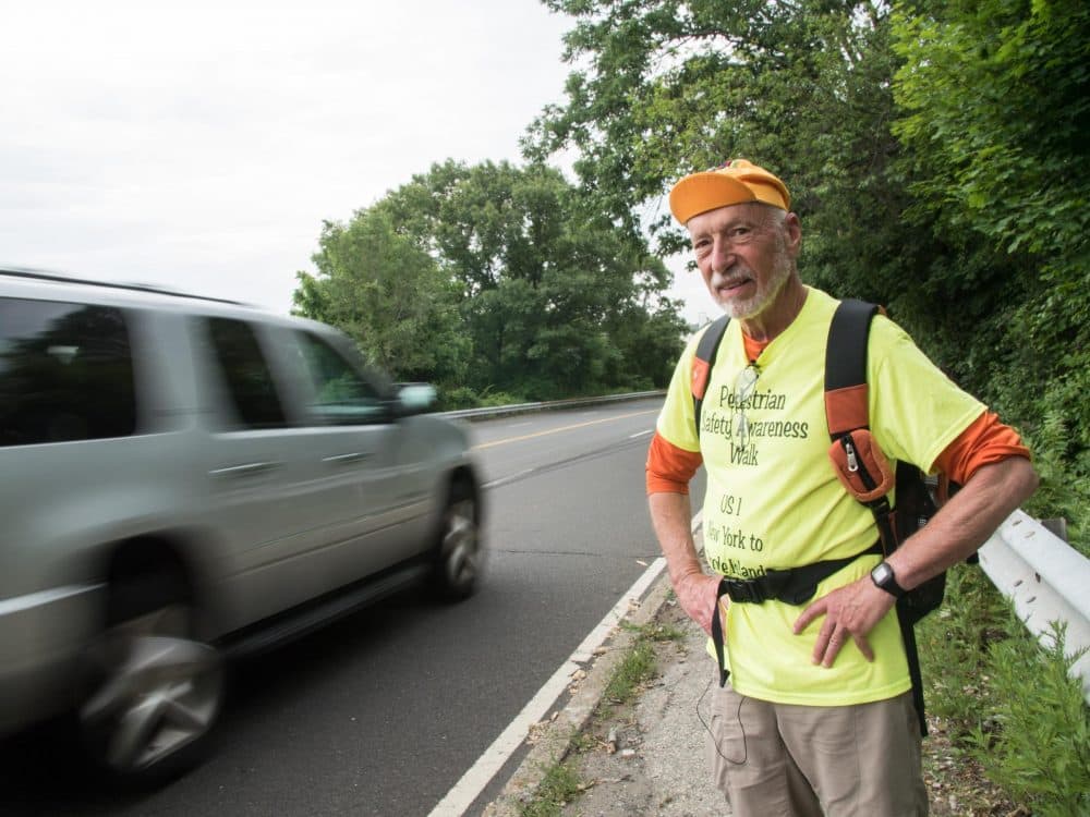 Earlier this summer, Ray Rauth walked the entire coastline of Connecticut to draw attention to the dangers of the Post Road. (Ryan Caron King/WNPR)