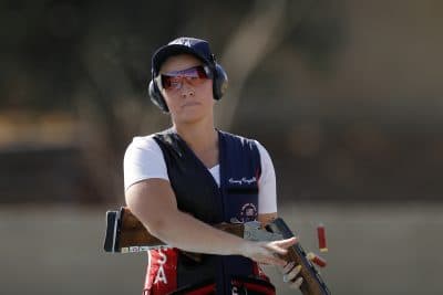 Corey Cogdell of the United States competes during the trap women's qualification at the 2016 Summer Olympics in Rio de Janeiro, Brazil, Sunday, Aug. 7, 2016. (AP Photo/Hassan Ammar)