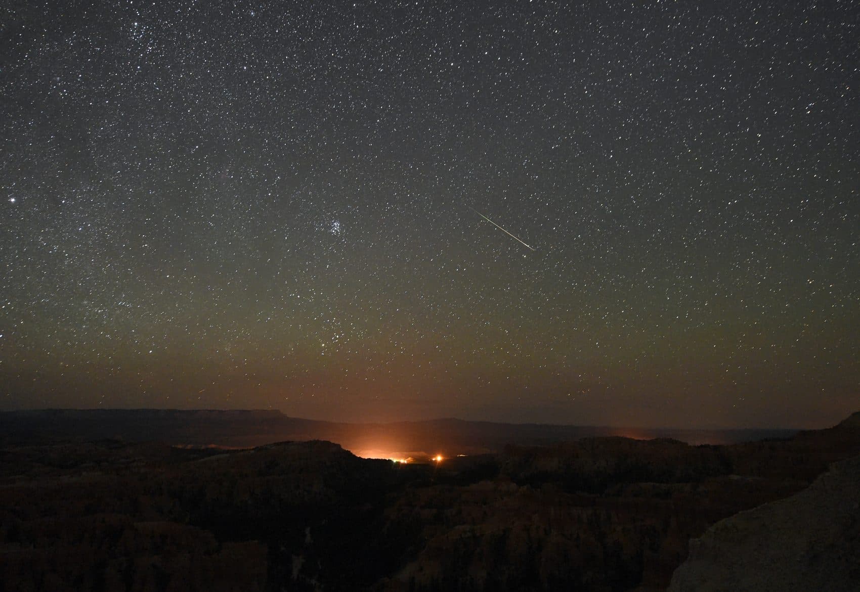 A Perseid meteor streaks across the sky above Inspiration Point early on August 12, 2016 in Bryce Canyon National Park, Utah. (Ethan Miller/Getty Images)