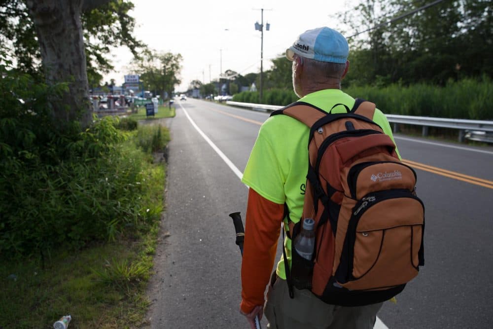 This summer, Ray Rauth walked the entire coastline of Connecticut along U.S. 1 to draw attention to the dangers of the road for pedestrians. (Ryan Caron King/WNPR)