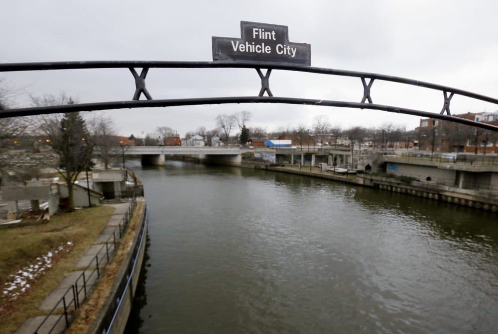 On Aug. 11, 2016, researchers said the city's water quality has greatly improved, based on tests at more than 160 homes. This file photo shows a sign over the Flint River there. (Carlos Osorio/AP)