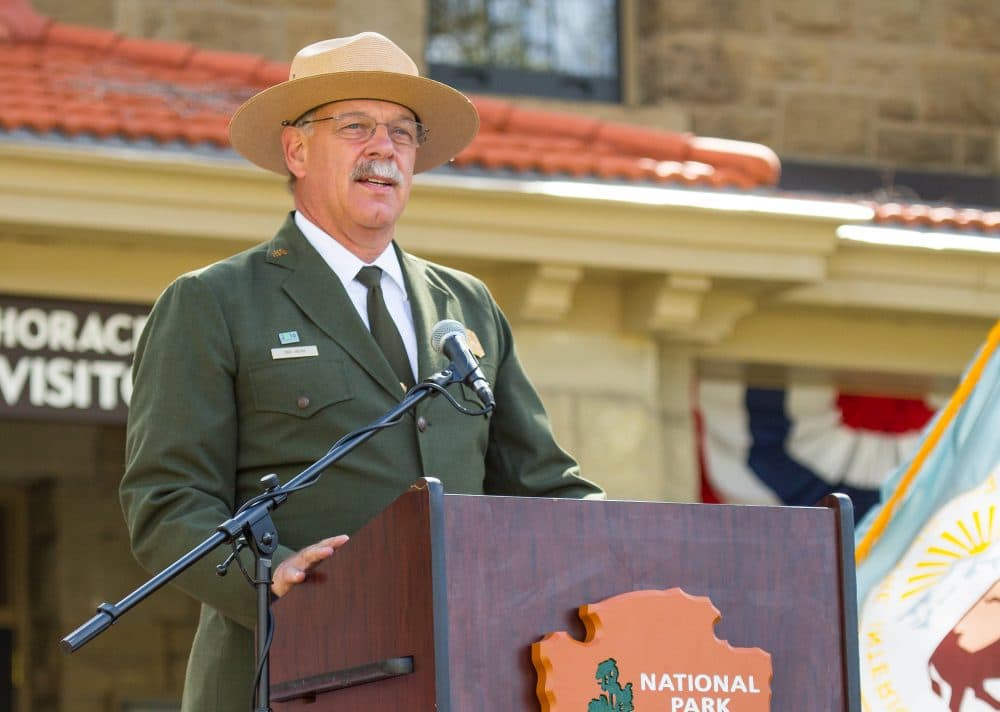 Yellowstone National Park Superintendent Dan Wenk, speaking at the park's Albright Visitor Center. (Courtesy Neal Herbert/National Park Service via Flickr)