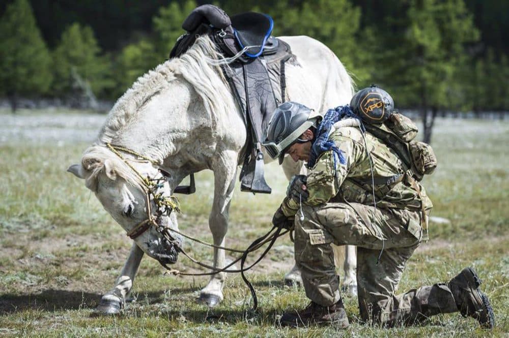 U.S. Air Force Capt. Tim Finley after crossing the Mongol Derby finish line. (Courtesy Richard Dunwoody)