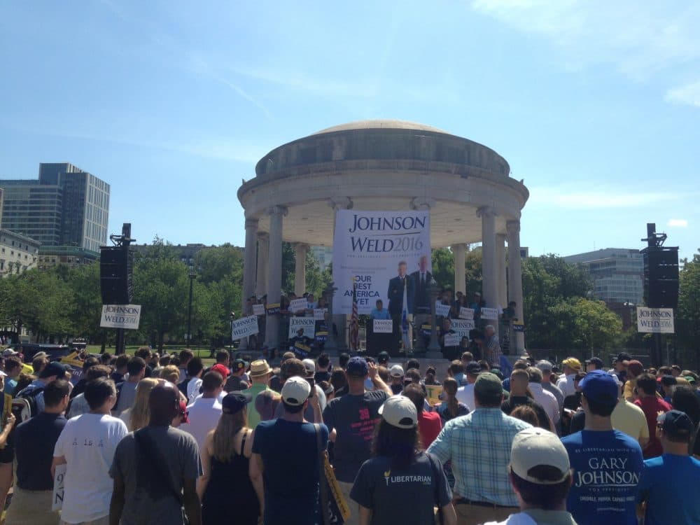 Gary Johnson campaigns on Boston Common Saturday afternoon. (Kassandra Sundt for WBUR)