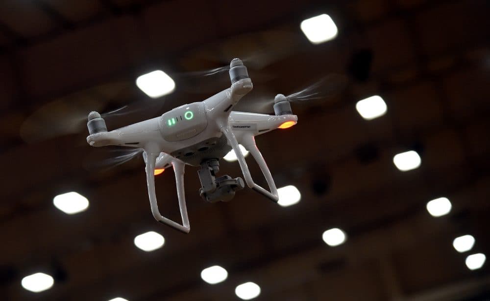 A DJI Phantom 4 drone is flown during an AviSight Drone Academy training class at the South Point Hotel & Casino on Aug. 25, 2016 in Las Vegas, Nevada. (Ethan Miller/Getty Images)
