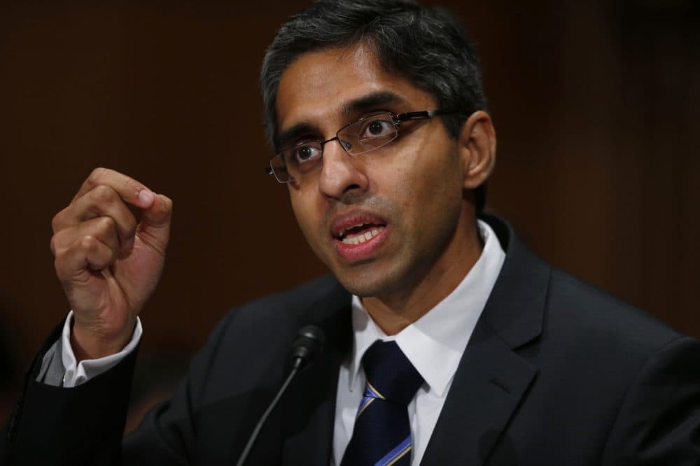 Pictured here in 2014, Dr. Vivek Murthy testifies on Capitol Hill about his nomination in 2014. Surgeon General Murthy is now sending a letter to millions of clinicians asking them to help curb the abuse of opioid painkillers. (Charles Dharapak/AP)