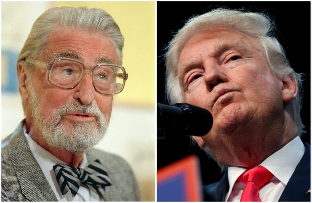 L-R: American author, artist and publisher Theodor Seuss Geisel, known as Dr. Seuss, pictured in 1987; Republican presidential candidate, Donald Trump, pictured in 2016. (Both images/AP)
