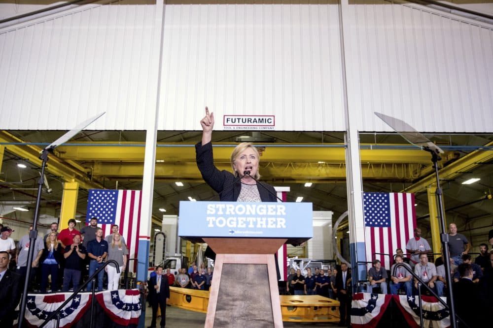 Democratic presidential candidate Hillary Clinton gives a speech on the economy after touring Futuramic Tool & Engineering, in Warren, Michigan on Thursday. (Andrew Harnik/AP)