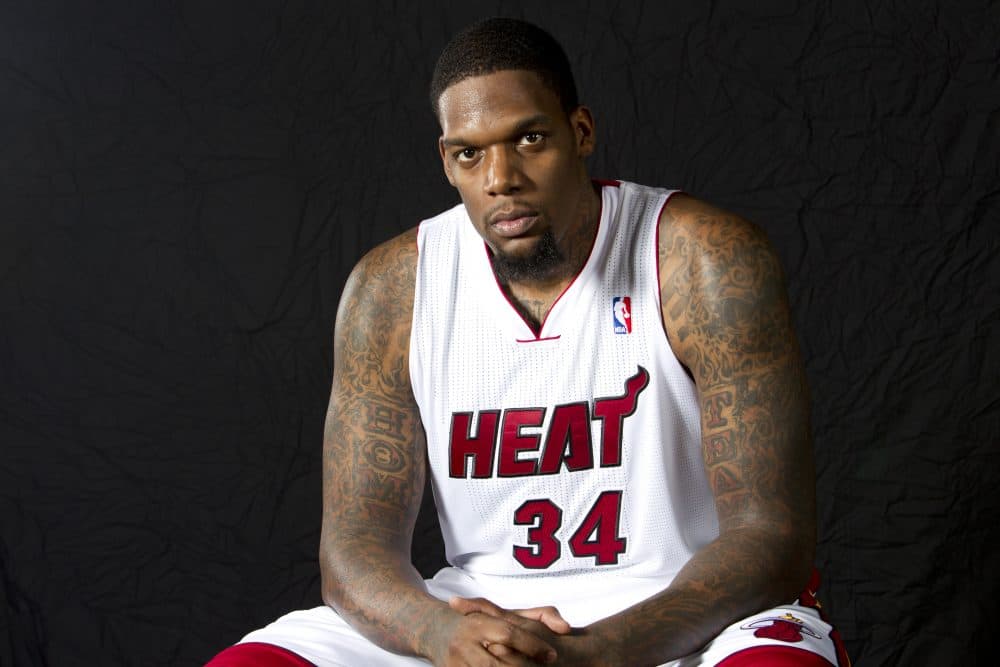 Miami Heat player Eddy Curry poses for photos during the team's media day in December of 2011. (J. Pat Carter/AP)