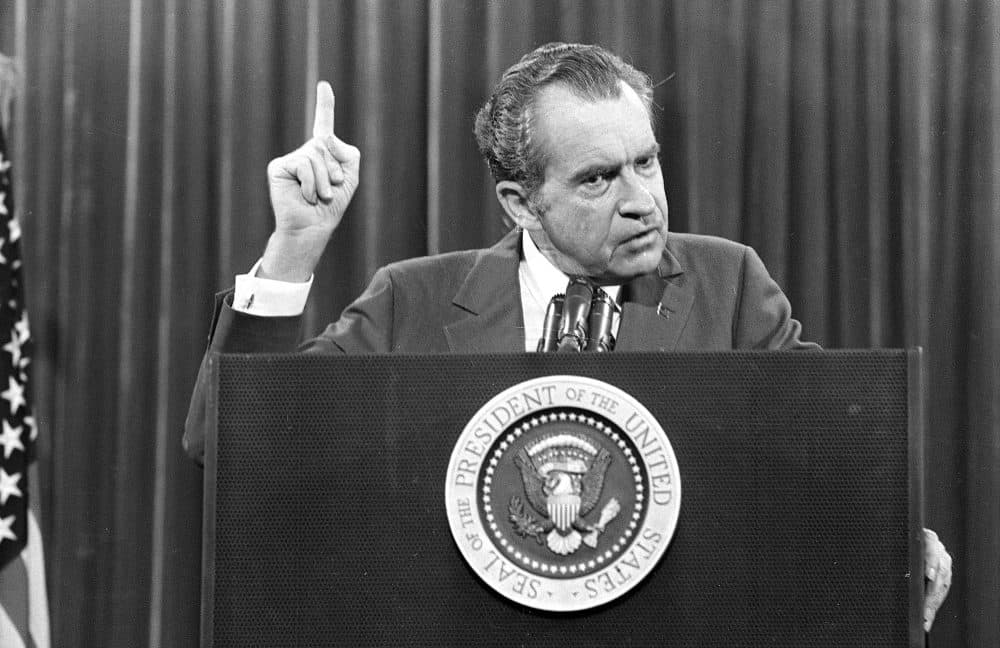 President Richard Nixon answers questions about his role in the Watergate burglary scandal and his tax returns on Nov. 17, 1973. (AP Photo)