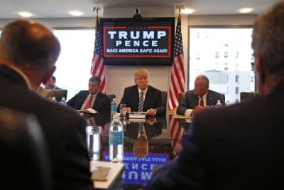 Republican presidential candidate Donald Trump participates in a roundtable discussion on national security in his offices in Trump Tower in New York. (Gerald Herbert/AP)