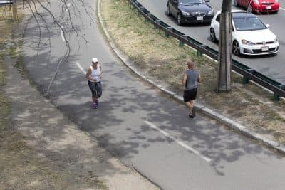 People run along on the Esplanade in Boston. (Joe Difazio for WBUR)