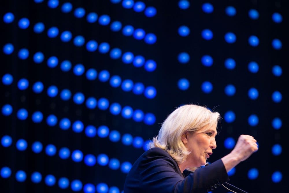 French far-right National Front head Marine Le Pen delivers a speech at a meeting of the EU's far-right Europe for Nations and Freedom bloc on June 17, 2016. (Vladimir Simicek/AFP/Getty Images)