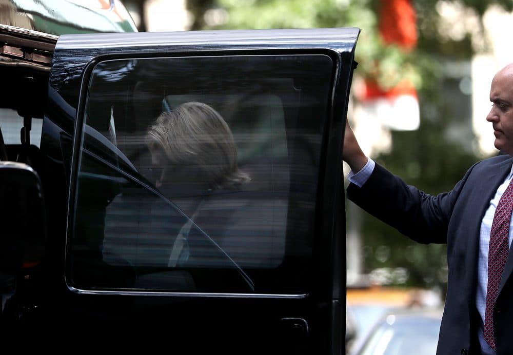Democratic presidential nominee Hillary Clinton gets into a van as she leaves the home of her daughter Chelsea Clinton on Sept. 11, 2016 in New York City. (Justin Sullivan/Getty Images)