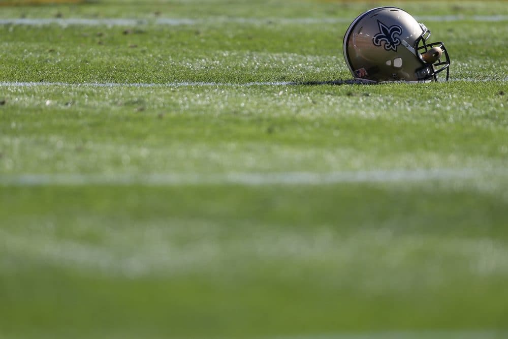 A New Orleans Saints helmet at FedExField on Nov. 15, 2015 in Landover, Md. (Patrick Smith/Getty Images)