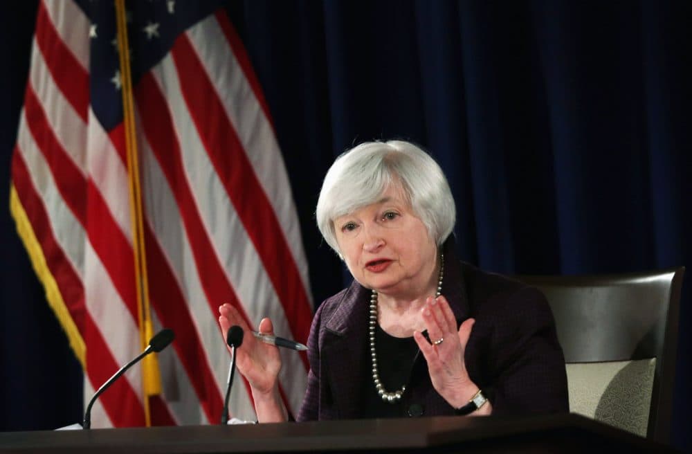 Federal Reserve Board Chairwoman Janet Yellen speaks during a news conference Dec. 17, 2014 at the headquarters of Federal Reserve Board of Governors in Washington, D.C. (Alex Wong/Getty Images)