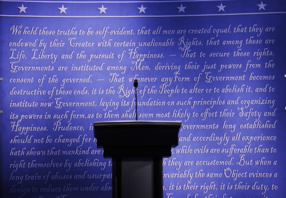 The stage is set for the presidential debate Monday between Democratic presidential candidate Hillary Clinton and Republican presidential candidate Donald Trump at Hofstra University in Hempstead, N.Y. (Patrick Semansky/AP)