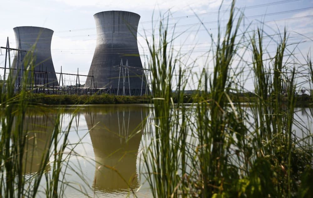 Two cooling towers can be seen in the reflection of a pond outside of the Bellefonte Nuclear Plant, in Hollywood, Ala. The Tennessee Valley Authority has set a minimum bid of $36.4 million for its unfinished Bellefonte Nuclear Plant and the 1,600 surrounding acres of waterfront property on the Tennessee River. (Brynn Anderson/AP)