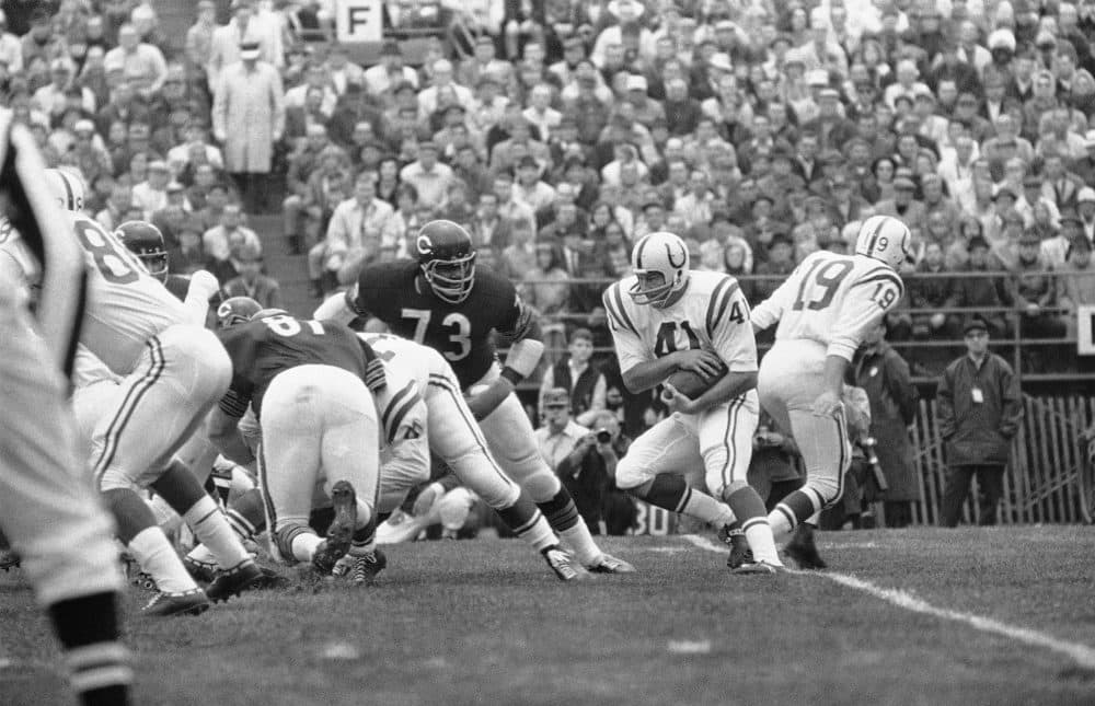 Tom Matte normally did this -- take hand offs for running plays. But for three games during the 1965 season, the Colts running back had to play QB. (Charles Harrity/AP)