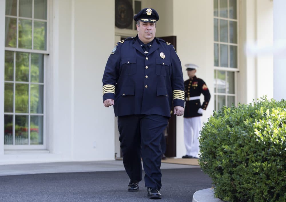 Gloucester Police Chief Leonard Campanello walks from the West Wing in July after he and other members of law enforcement from around the country met with senior White House officials to discuss the need for resources to address the nationwide prescription opioid and heroin epidemic. (Carolyn Kaster/AP)