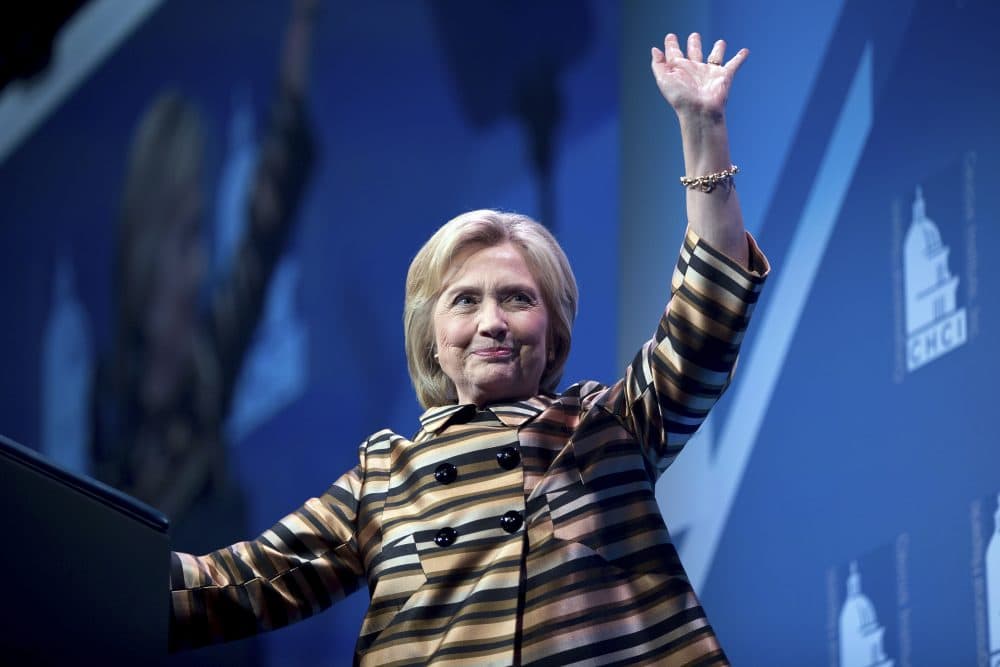 Democratic presidential candidate Hillary Clinton waves after speaking at the Congressional Hispanic Caucus Institute's 39th Annual Gala Dinner on Thursday. Clinton returned to the campaign trail after a bout of pneumonia that sidelined her for three days. (Andrew Harnik)