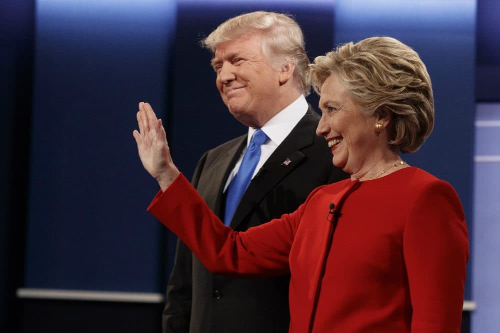 Republican presidential candidate Donald Trump, left, stands with Democratic presidential candidate Hillary Clinton before the first presidential debate at Hofstra University, Monday, Sept. 26, 2016, in Hempstead, N.Y. (Evan Vucci/AP)
