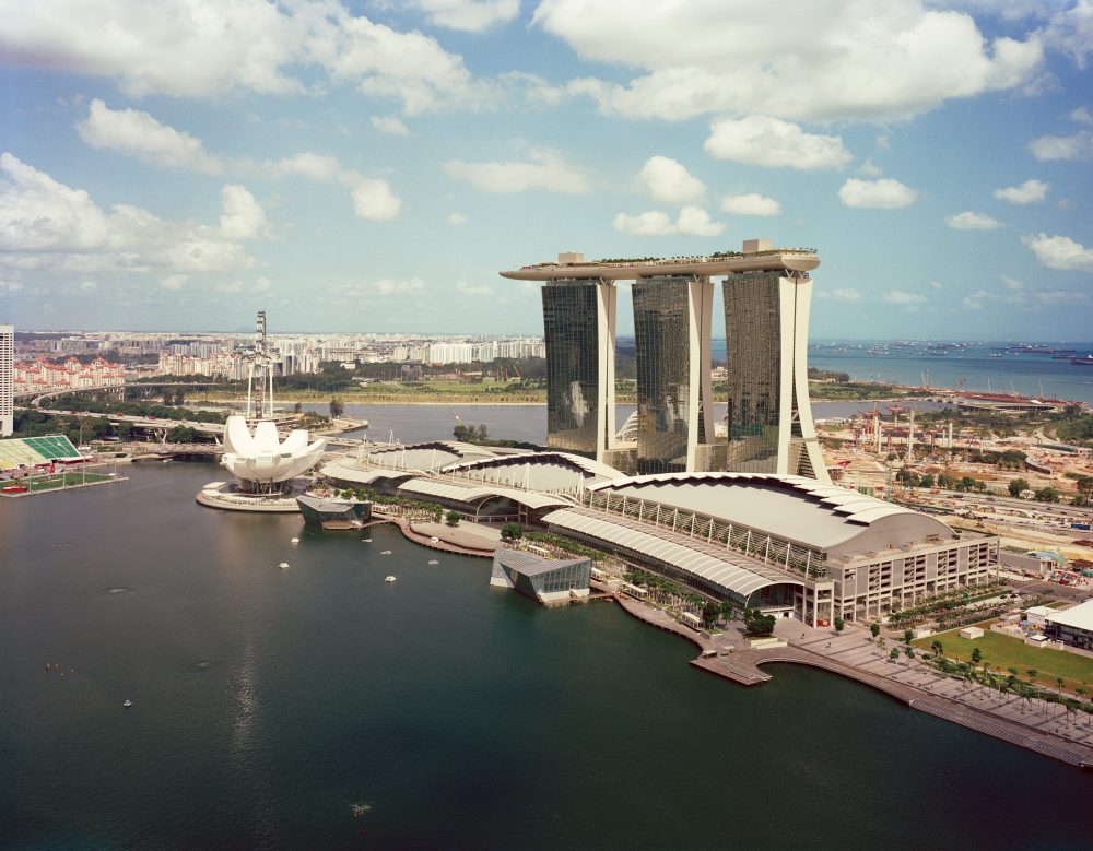 Marina Bay Sands is set in three ultra-modern high-rise buildings in the Republic of Singapore. (Courtesy Safdie Architects)
