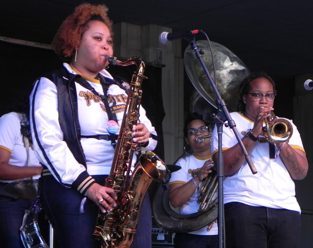 The Original Pinettes—including Natasha Harris (left) and Veronique Dorsey—performing in New Orleans. (Benoit Gallery)