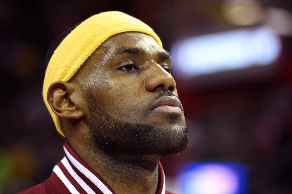 LeBron James of the Cleveland Cavaliers looks on before a game on Oct. 30, 2014 in Cleveland. James has endorsed Democrat Hillary Clinton for president. (Jason Miller/Getty Images)