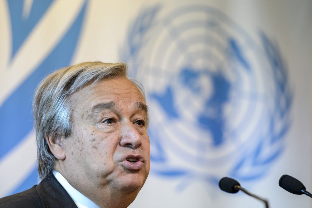 Former UN High Commissioner for Refugees (UNHCR) and former Prime Minister of Portugal Antonio Guterres speaks during a press conference following a meeting to discuss the migrant crisis rocking Europe on Aug. 26, 2015 at the UN Offices in Geneva. (Fabrice Coffrini/AFP/Getty Images)