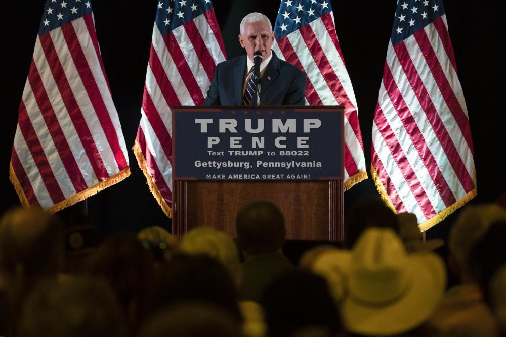 Republican vice presidential candidate, Indiana Gov. Mike Pence speaks during a campaign stop in Gettysburg, Pa., Thursday, Oct. 6, 2016. (Matt Rourke/AP)