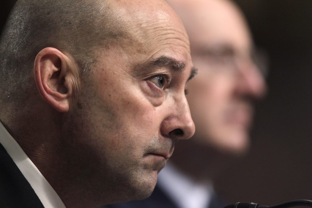 Retired Navy Admiral and NATO's former Supreme Allied Commander James G. Stavridis, left, and retired Air Force General and former commander of the U.S. Strategic Command C. Robert Kehler testify on Capitol Hill in Washington on Tuesday, March 29, 2011, before the Senate Armed Services Committee hearing on the U.S. mission in Libya. (J. Scott Applewhite/AP)