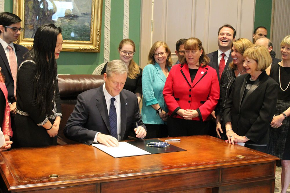 After receiving Gov. Charlie Baker's final approval on Wednesday, a law aimed at preserving rape evidence will take effect in 90 days. (Antonio Caban/State House News Service)